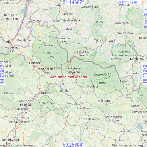 Jablonec nad Jizerou on map