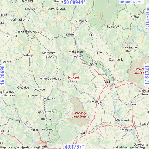 Hvozd on map