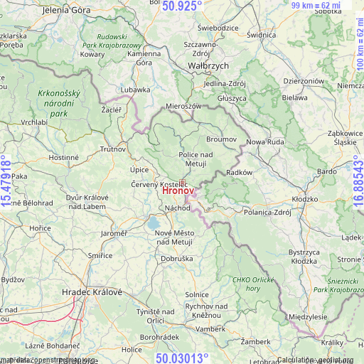 Hronov on map