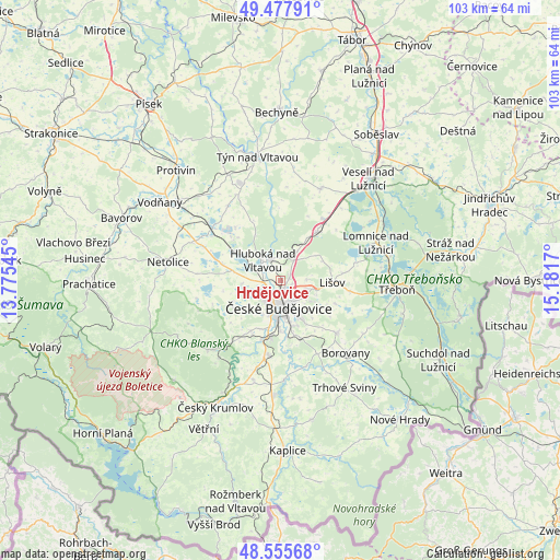 Hrdějovice on map