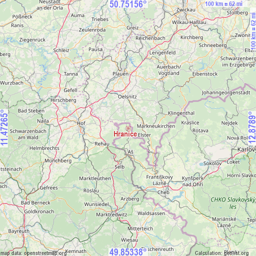 Hranice on map