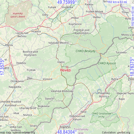 Hovězí on map