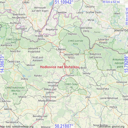 Hodkovice nad Mohelkou on map