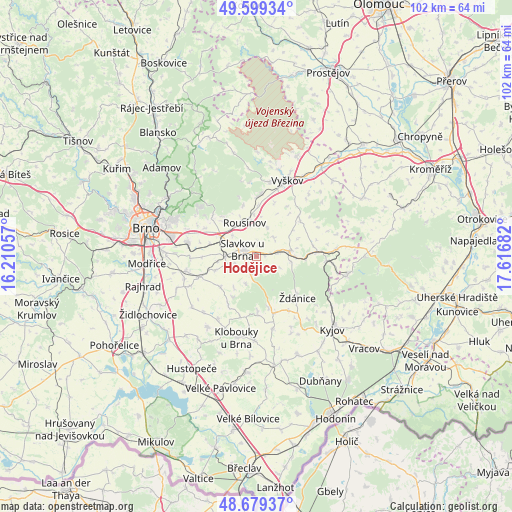 Hodějice on map