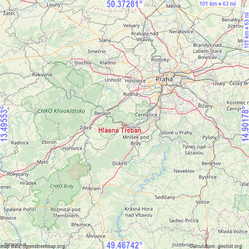 Hlásná Třebaň on map