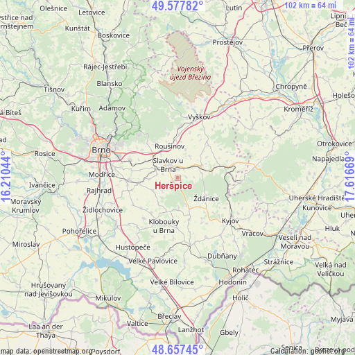 Heršpice on map