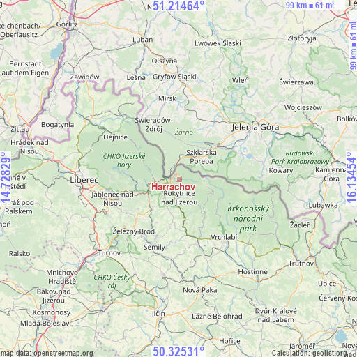 Harrachov on map