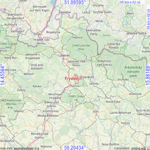 Frýdštejn on map