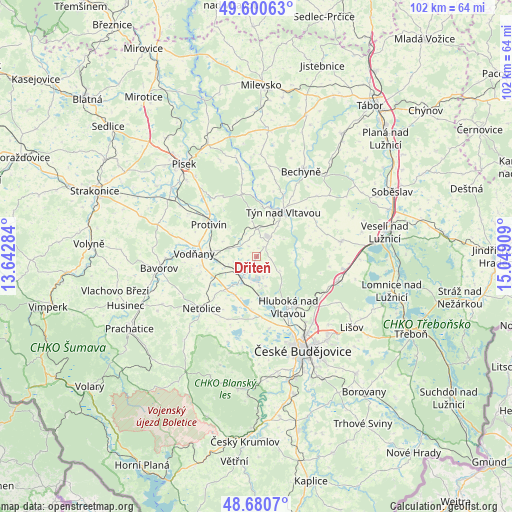 Dřiteň on map