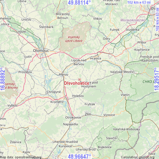 Dřevohostice on map