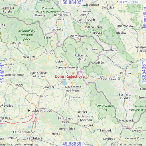 Dolní Radechová on map