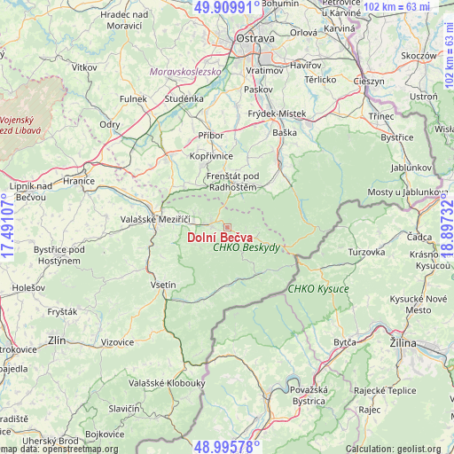 Dolní Bečva on map