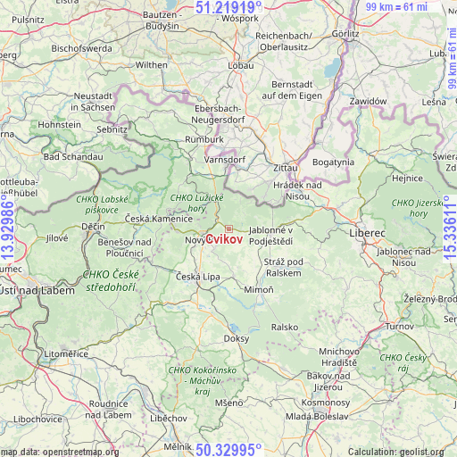 Cvikov on map