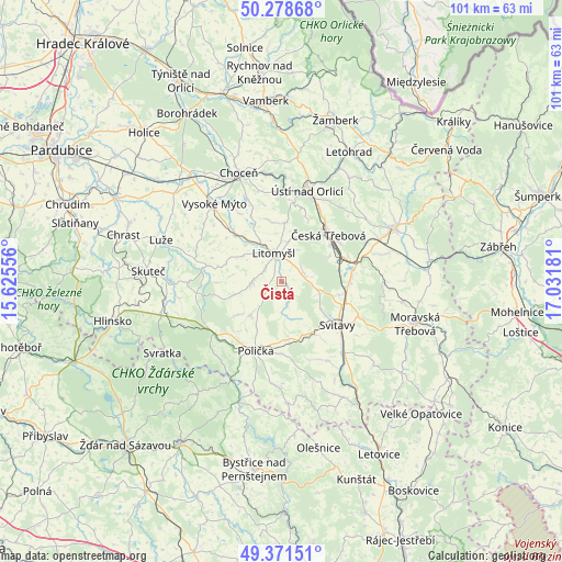 Čistá on map