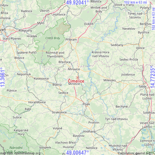 Čimelice on map