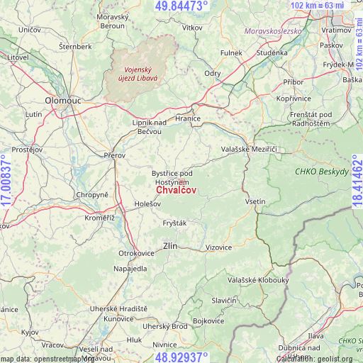 Chvalčov on map