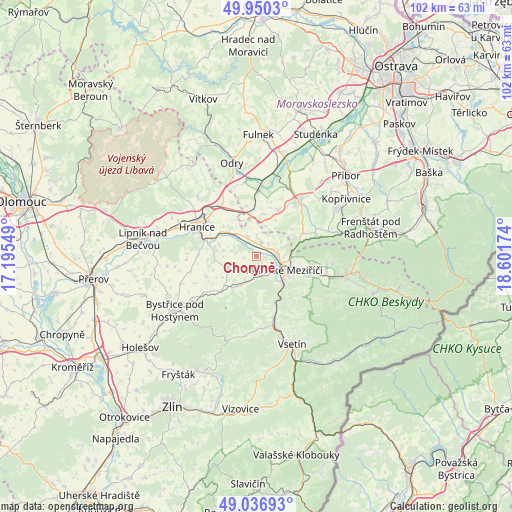 Choryně on map