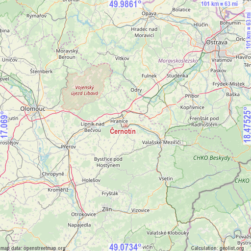 Černotín on map
