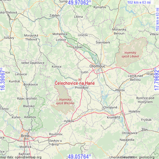 Čelechovice na Hané on map