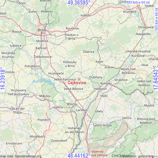 Čejkovice on map