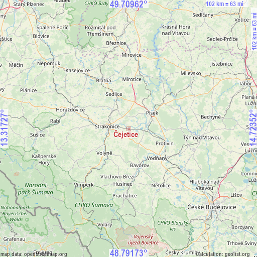 Čejetice on map