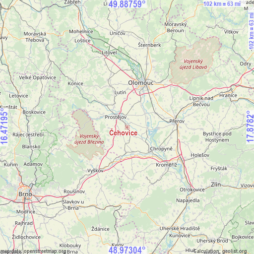 Čehovice on map