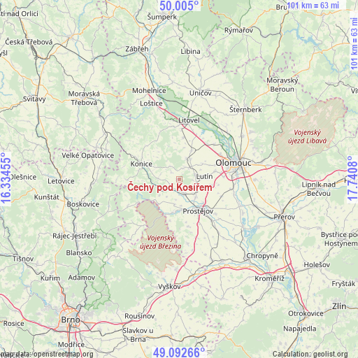 Čechy pod Kosířem on map