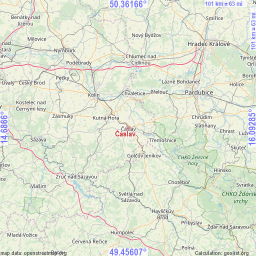 Čáslav on map