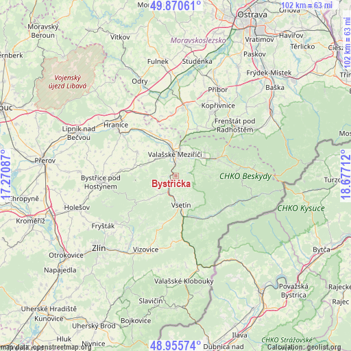 Bystřička on map