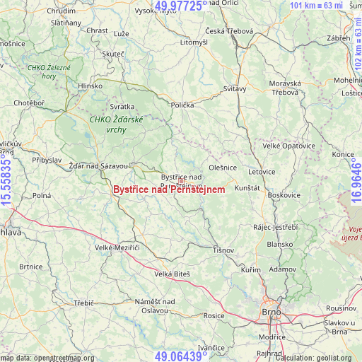 Bystřice nad Pernštejnem on map