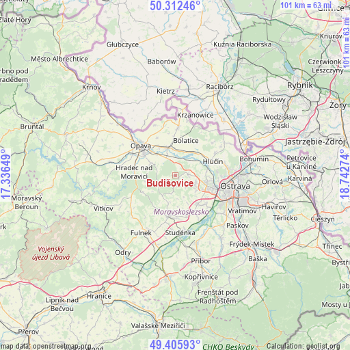 Budišovice on map