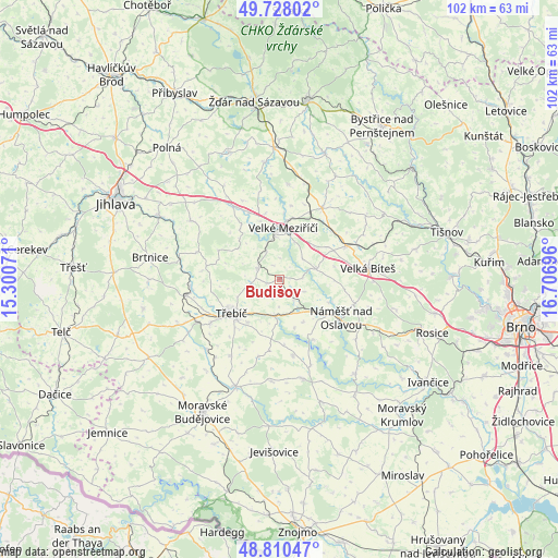 Budišov on map