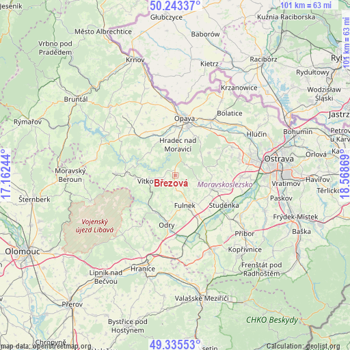 Březová on map