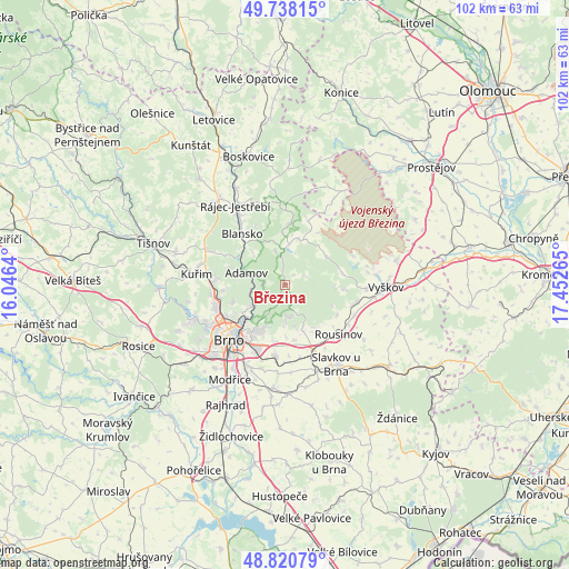 Březina on map