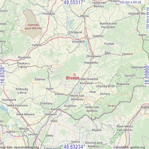 Břestek on map