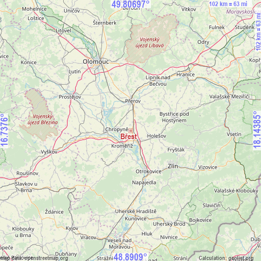 Břest on map