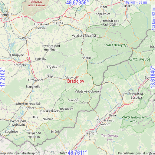 Bratřejov on map