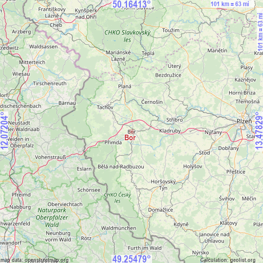 Bor on map