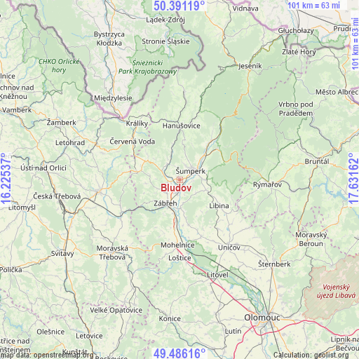 Bludov on map