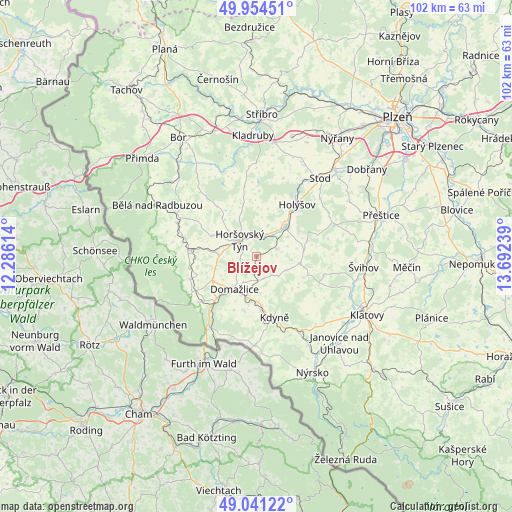 Blížejov on map