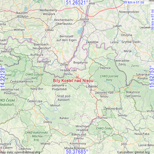 Bílý Kostel nad Nisou on map