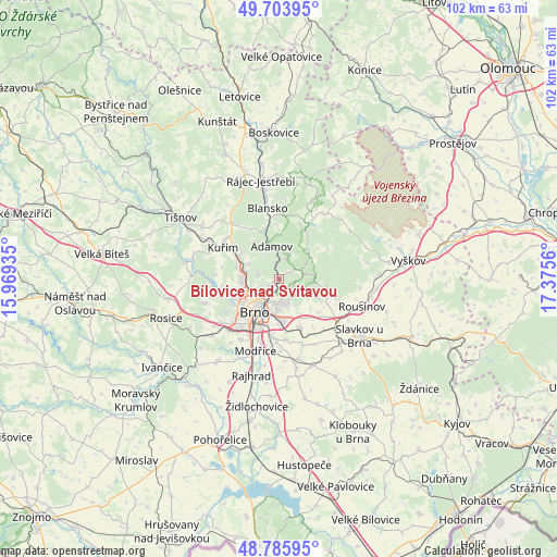 Bílovice nad Svitavou on map