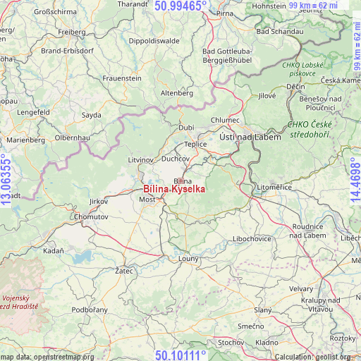 Bílina Kyselka on map