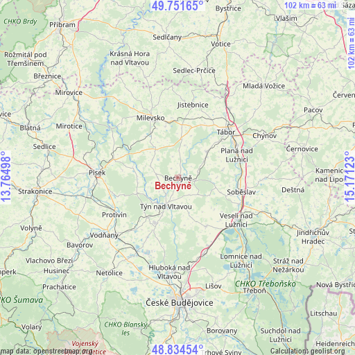 Bechyně on map