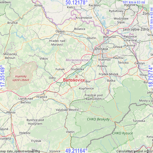 Bartošovice on map