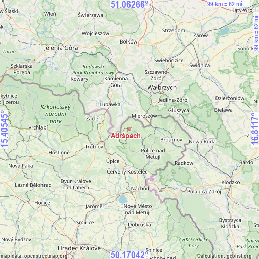 Adršpach on map