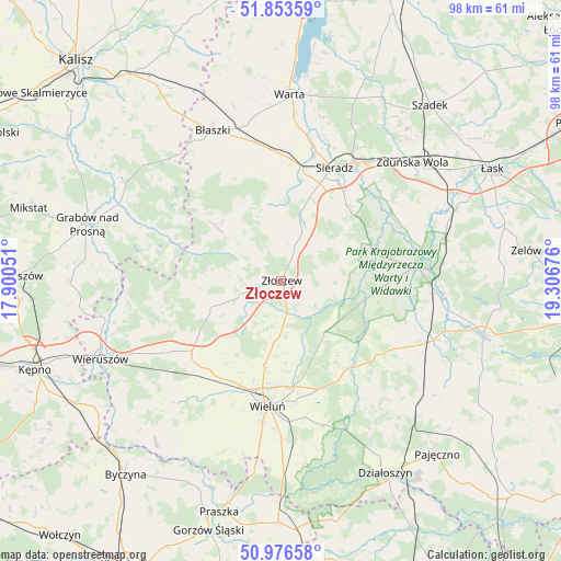 Złoczew on map