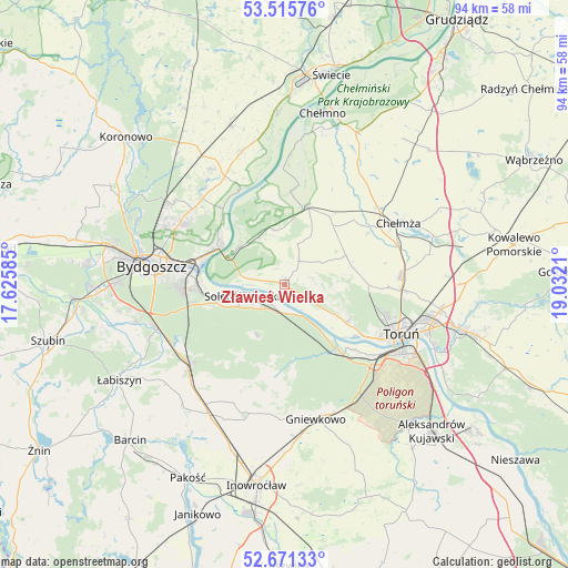 Zławieś Wielka on map