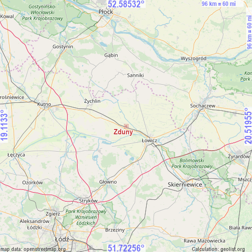 Zduny on map