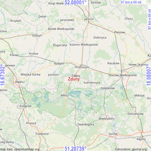 Zduny on map